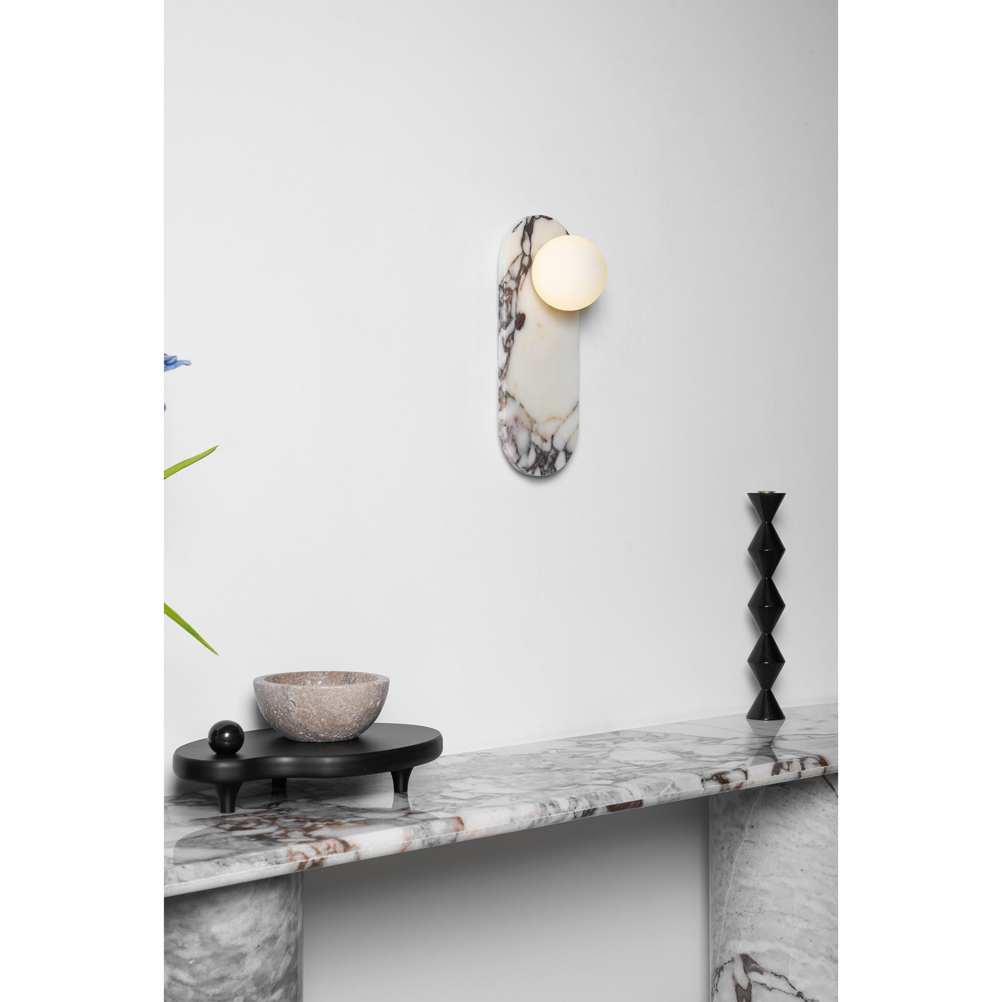 Italian Marble Wall Sconce with Opal Globes