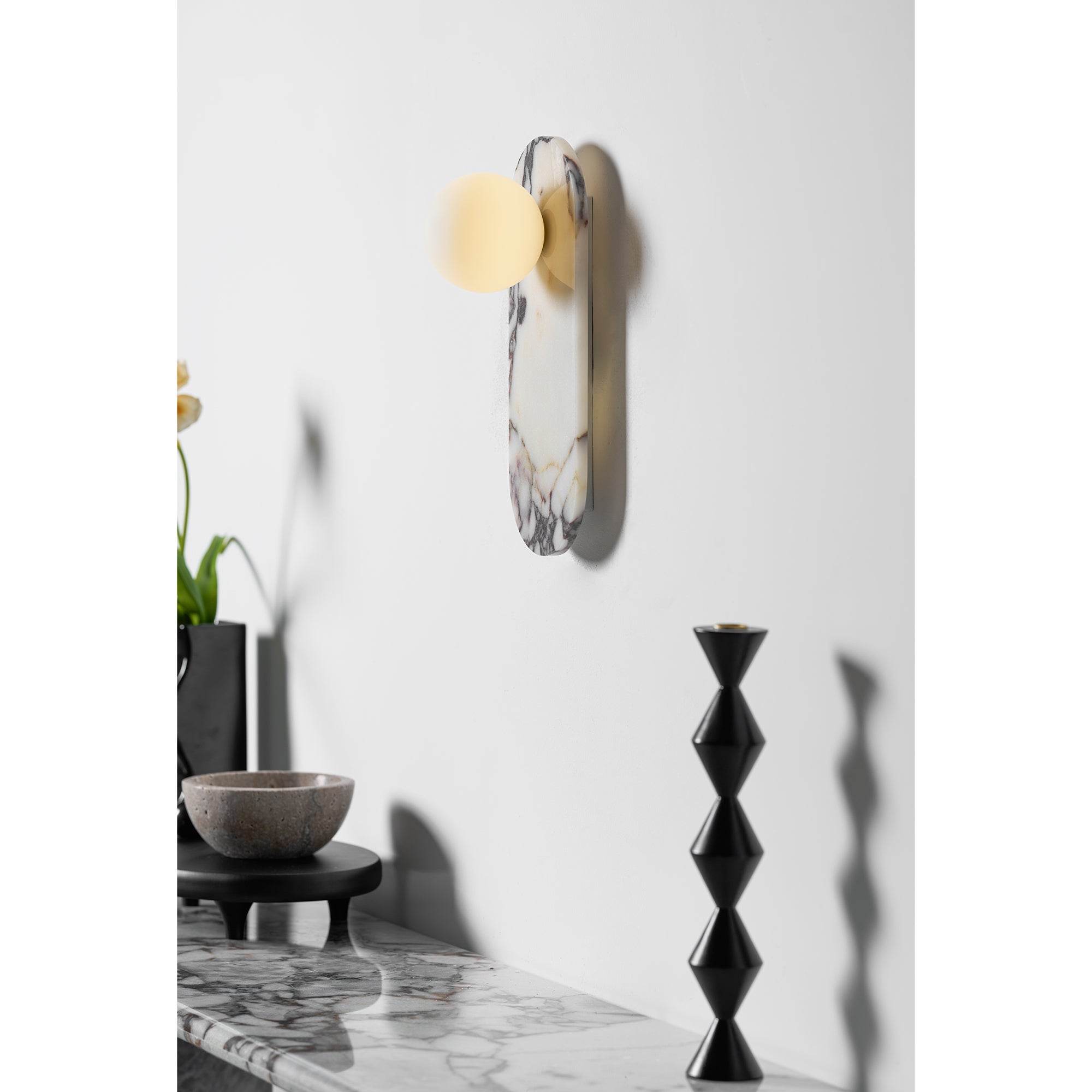 Italian Marble Wall Sconce with Opal Globes