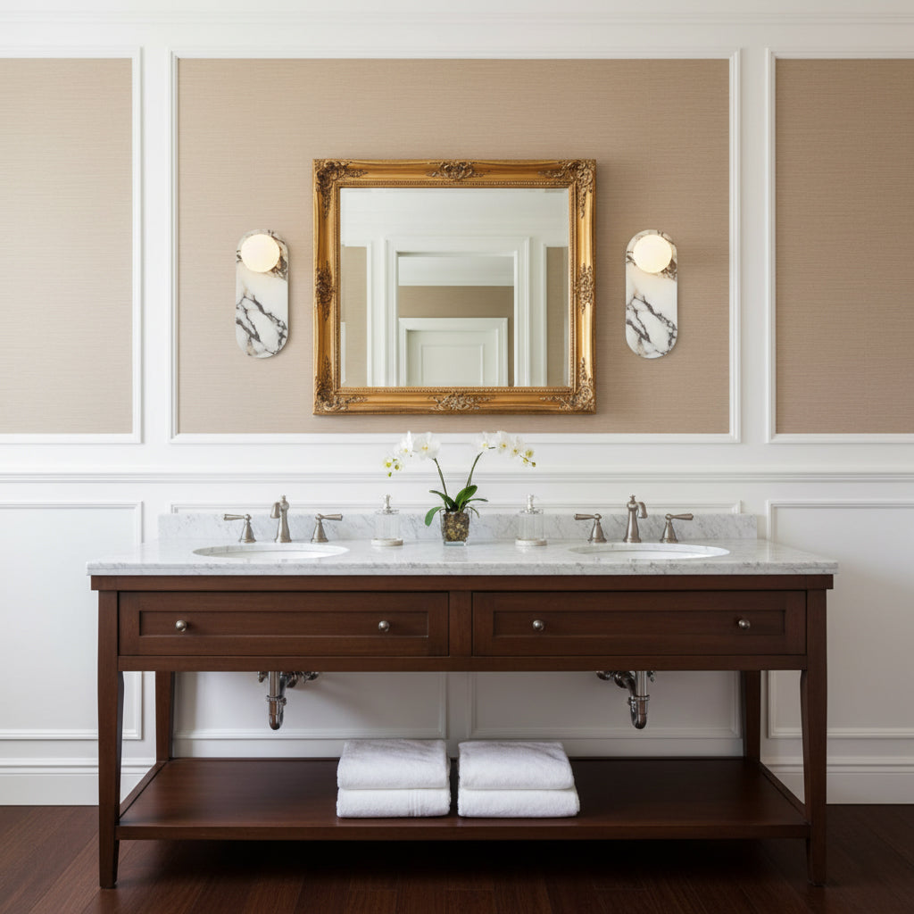 Italian Marble Wall Sconce with Opal Globes