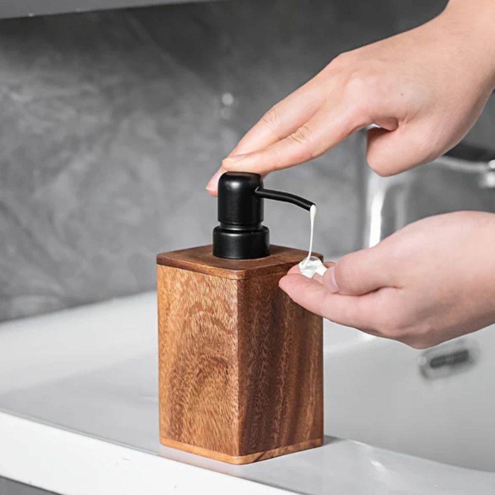 Natural Walnut Soap Dispenser with Black Pump