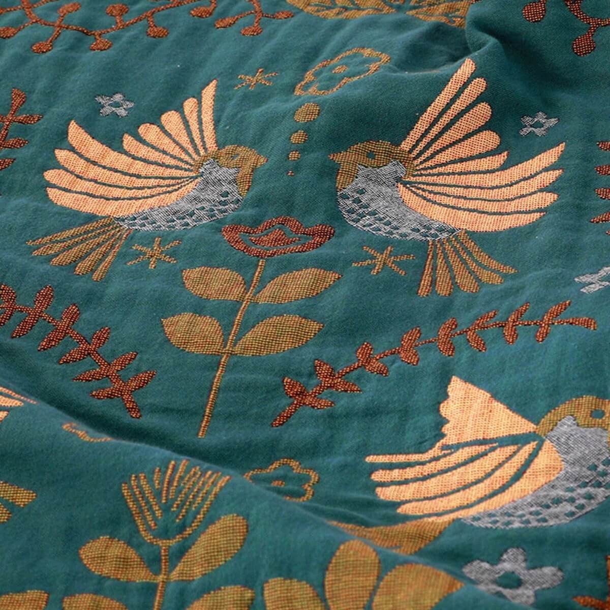 Nordic Bird Throw Blanket with Woven Fringe