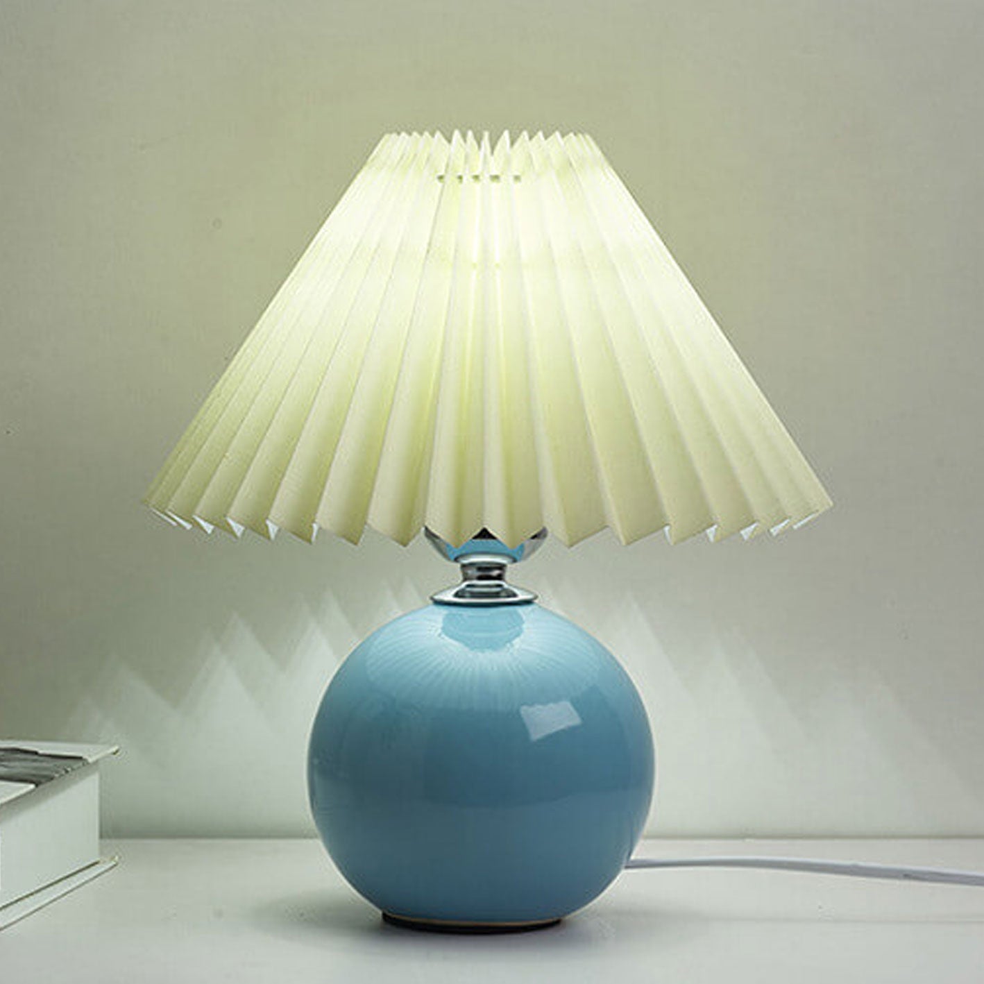 Nordic Ceramic Table Lamp with Pleated Shade