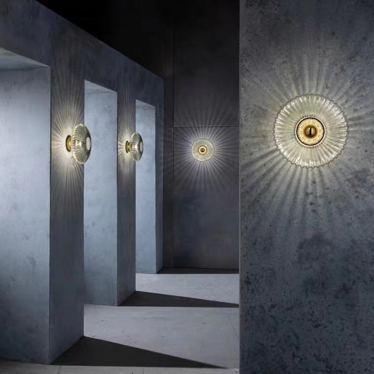 Nordic Ribbed Glass Round Wall Sconce Light