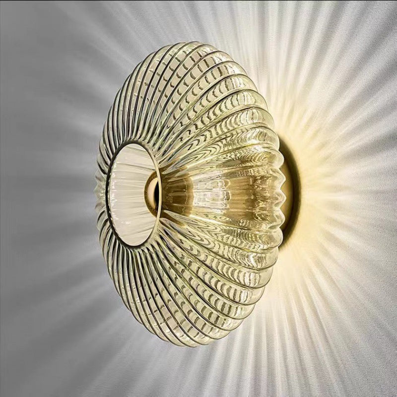 Nordic Ribbed Glass Round Wall Sconce Light