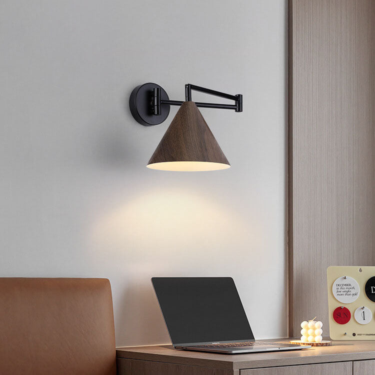 Nordic Swing Arm Sconce with Wood Cone Shade