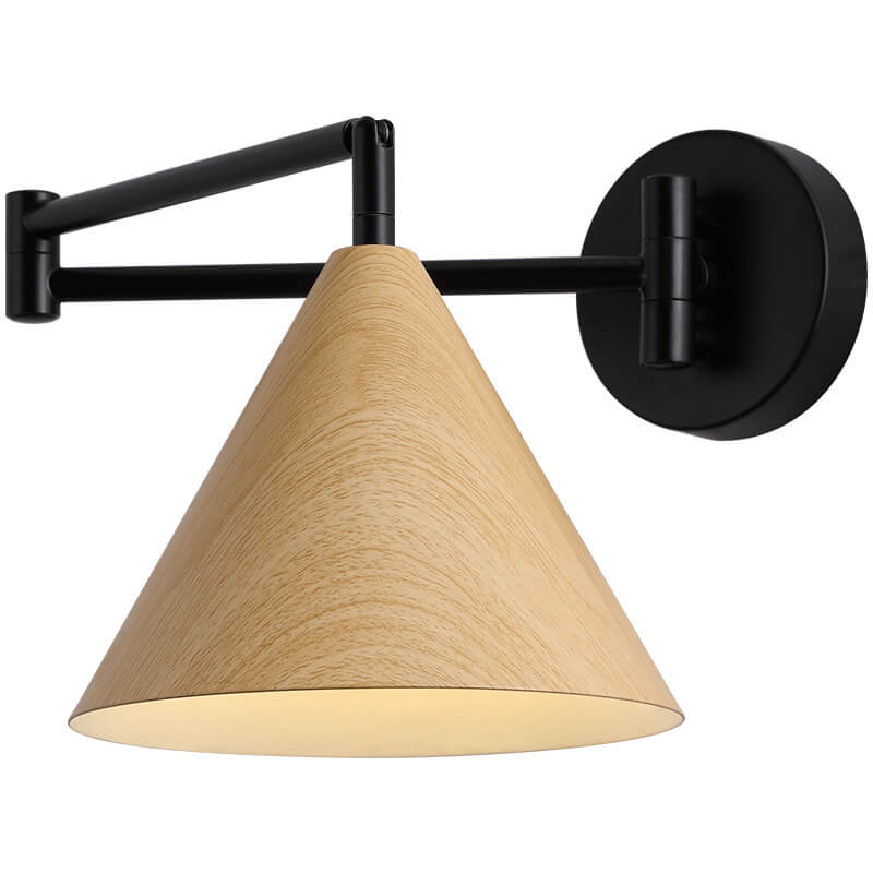 Nordic Swing Arm Sconce with Wood Cone Shade