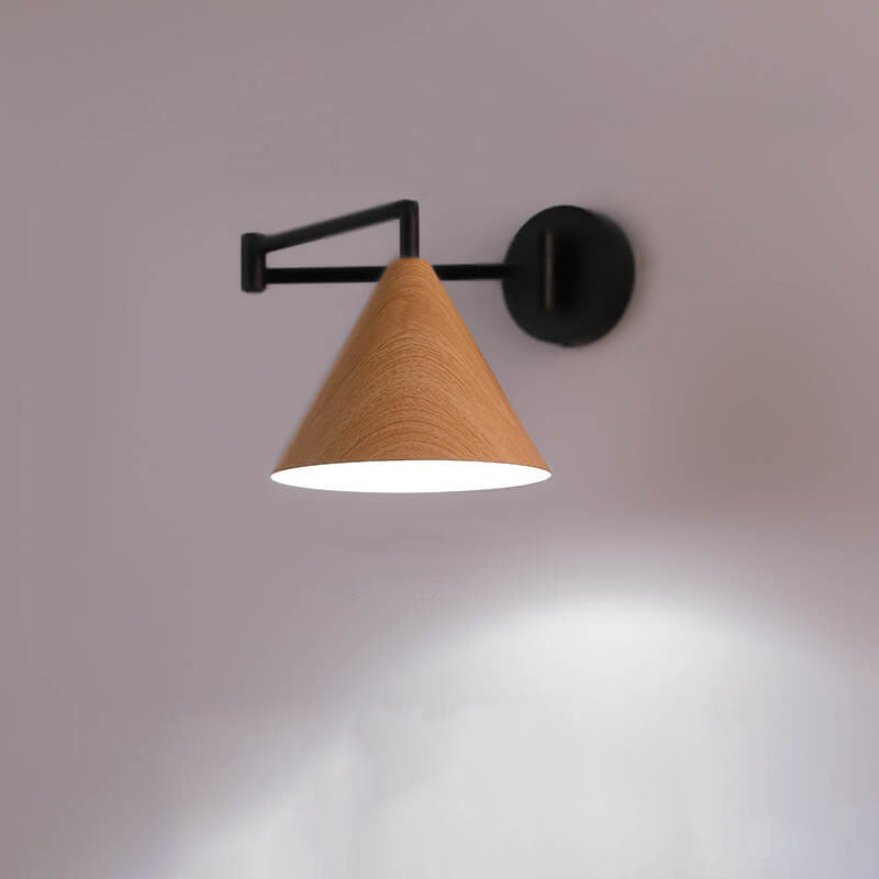 Nordic Swing Arm Sconce with Wood Cone Shade