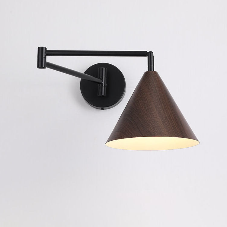 Nordic Swing Arm Sconce with Wood Cone Shade