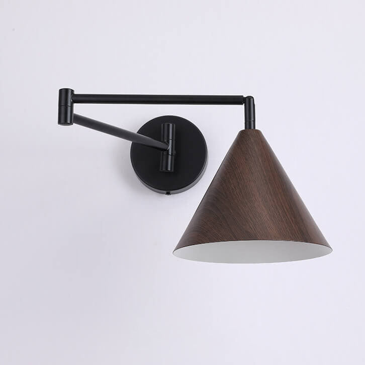 Nordic Swing Arm Sconce with Wood Cone Shade