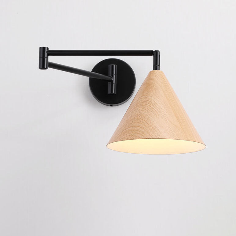 Nordic Swing Arm Sconce with Wood Cone Shade