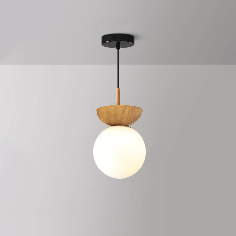 Nordic Wood Globe Ceiling Light Frosted Glass