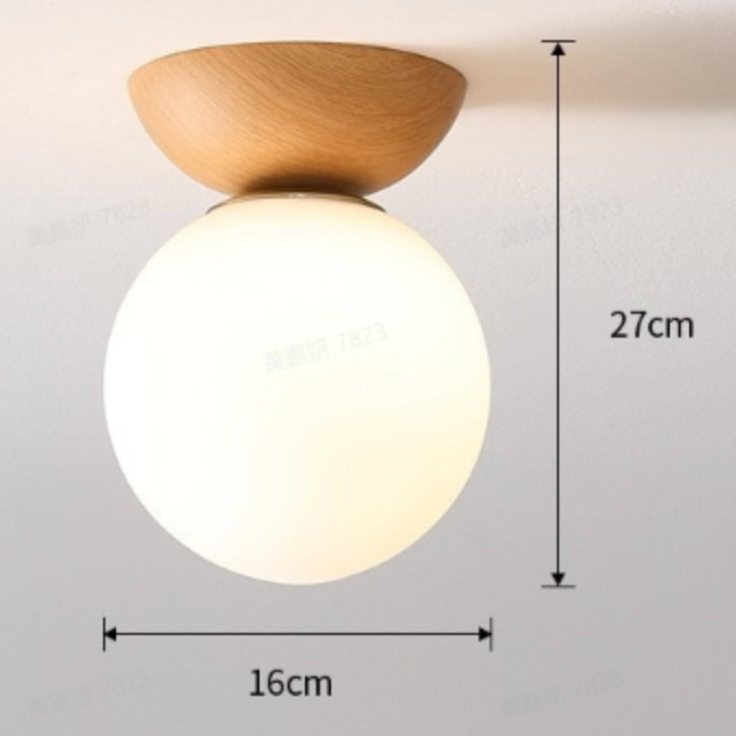 Nordic Wood Globe Ceiling Light Frosted Glass