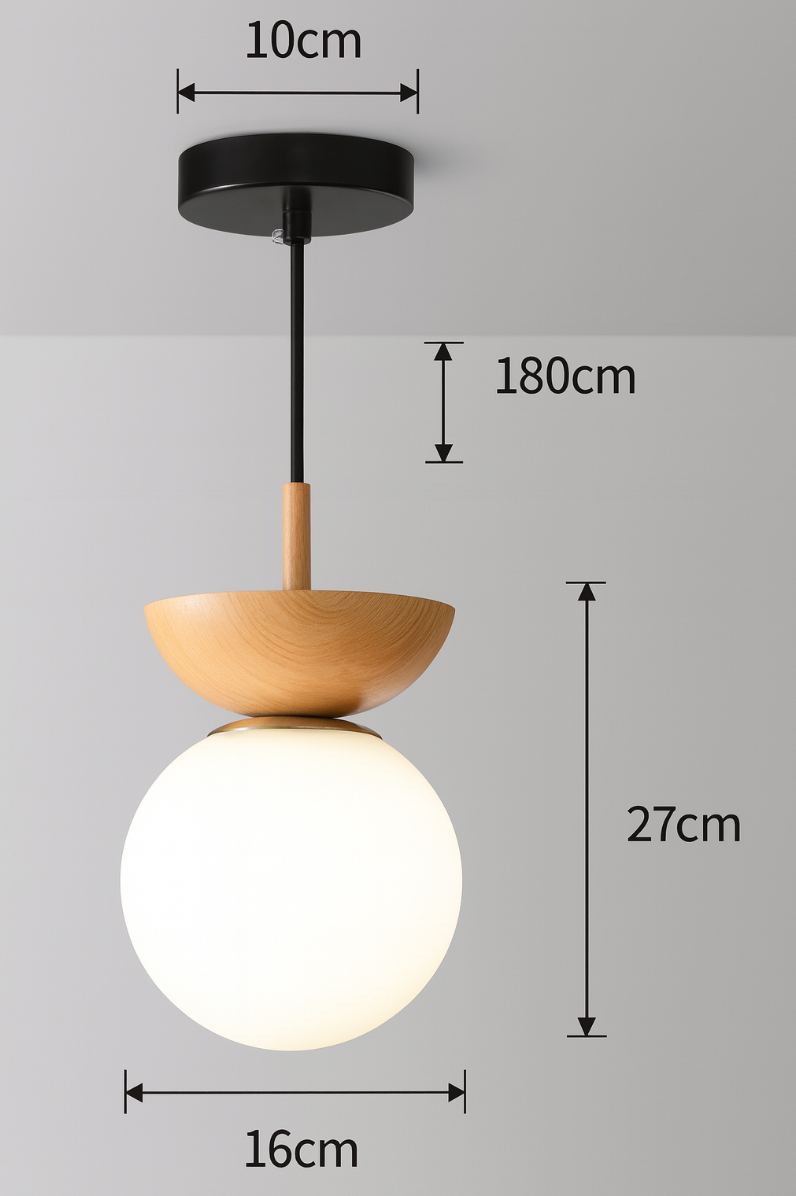 Nordic Wood Globe Ceiling Light Frosted Glass