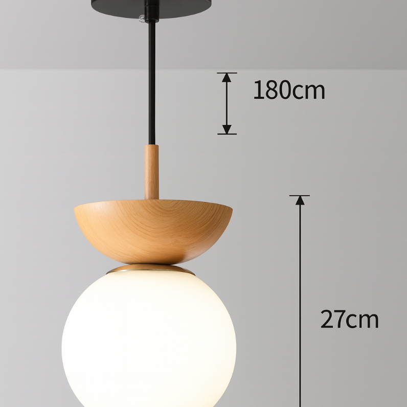 Nordic Wood Globe Ceiling Light Frosted Glass