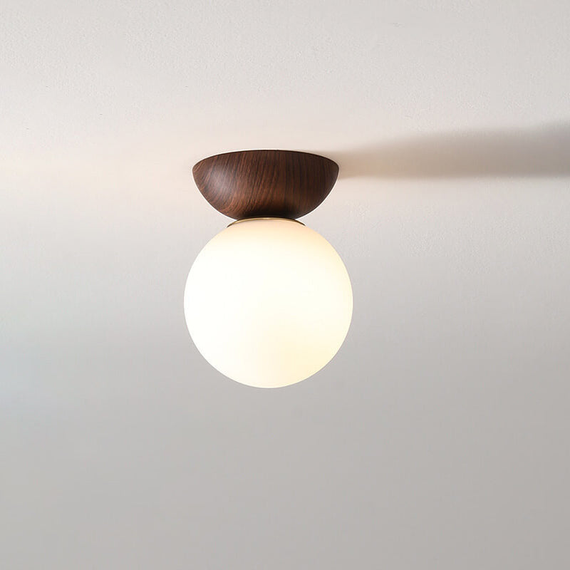 Nordic Wood Globe Ceiling Light Frosted Glass