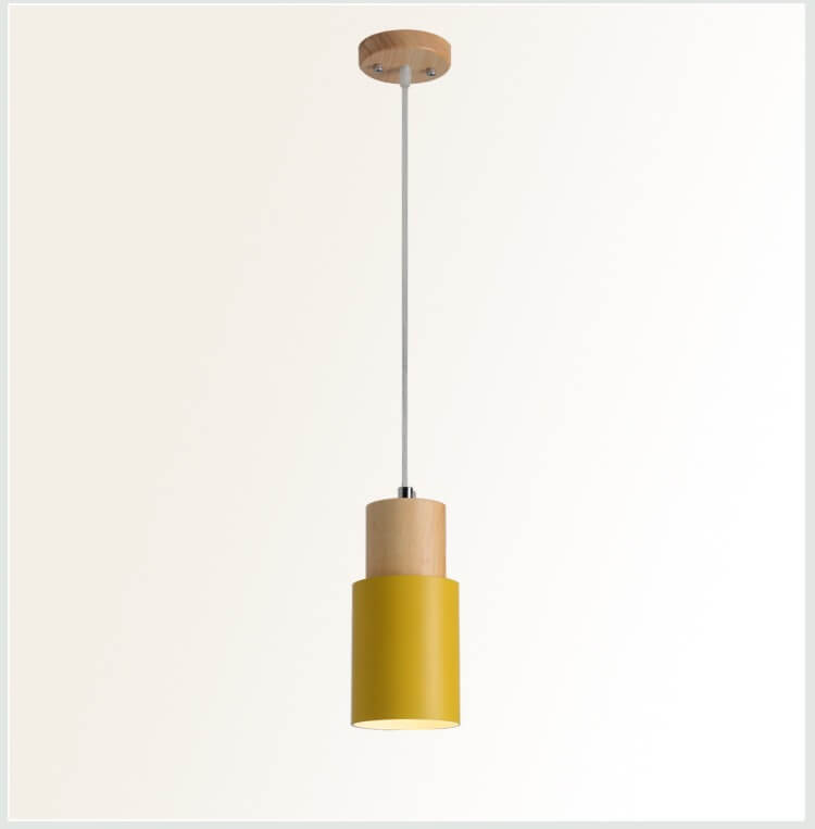 Nordic Wood Pendant Light with Metal Cylinder