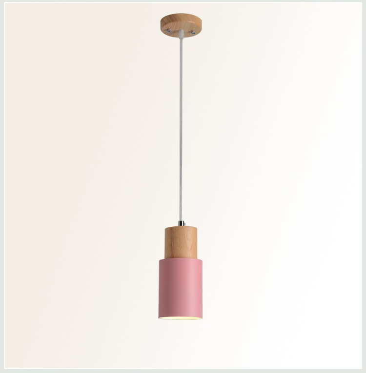 Nordic Wood Pendant Light with Metal Cylinder