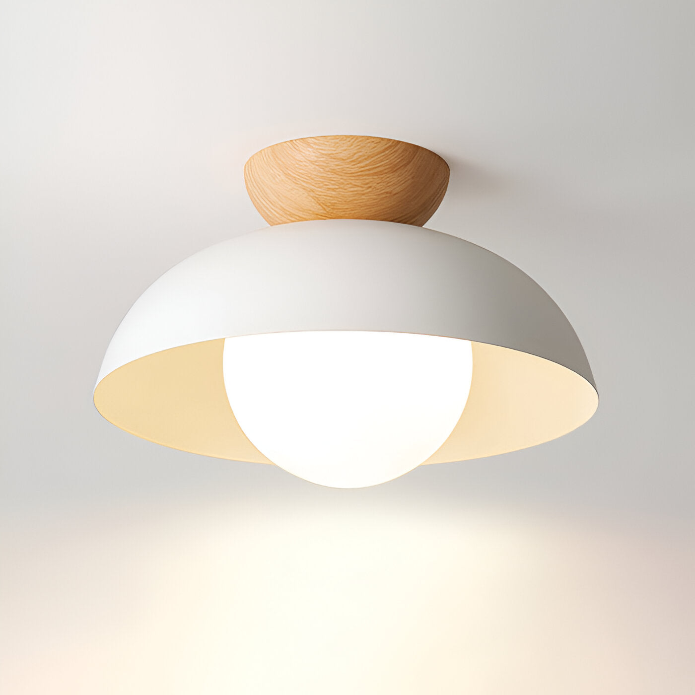 Modern Glass Dome Ceiling Light Wood Accent