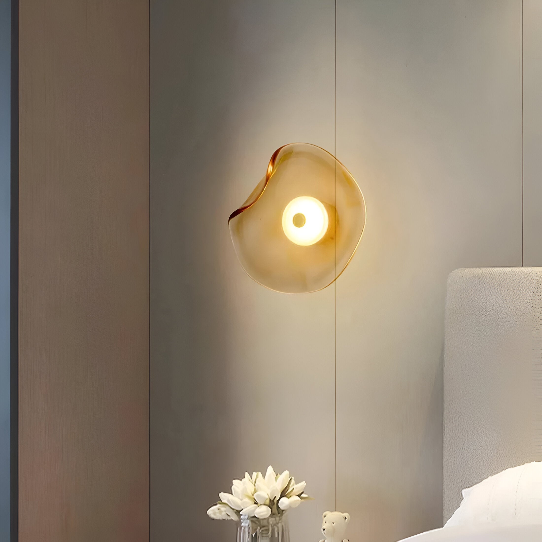 Japandi Glass Wall Sconce with Curved Shade
