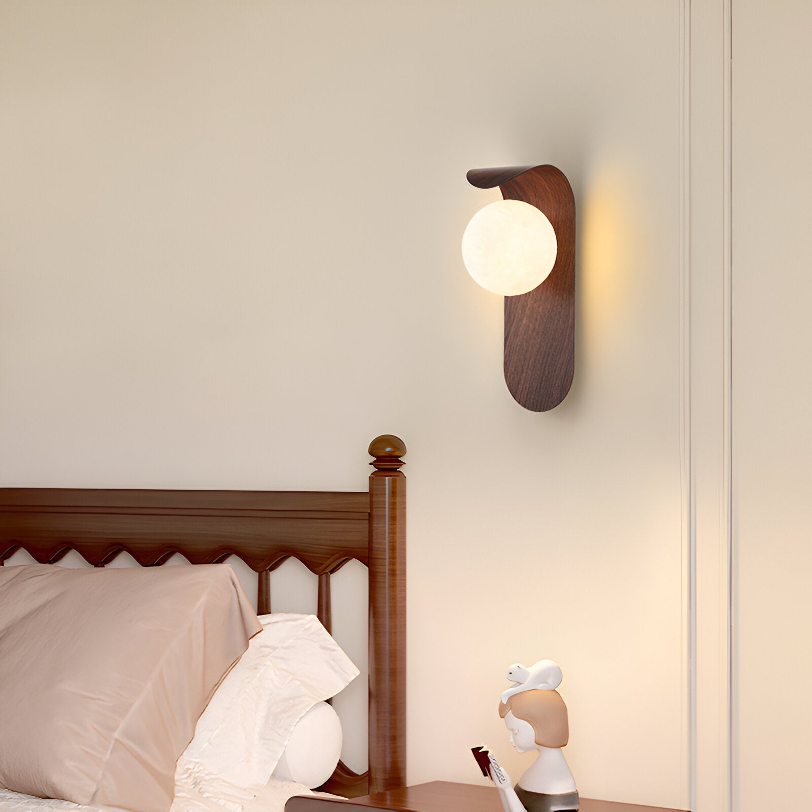 Nordic Wood Globe Wall Sconce with LED Glow