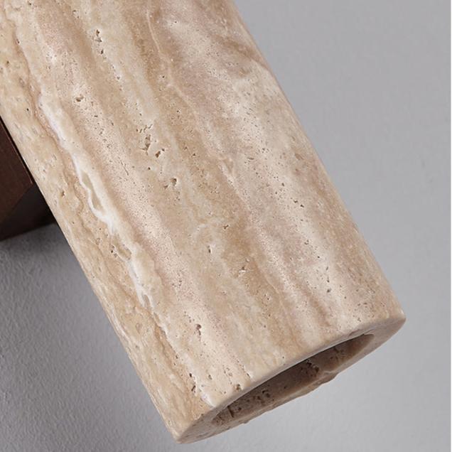 Travertine Wall Sconce with Solid Wood Base