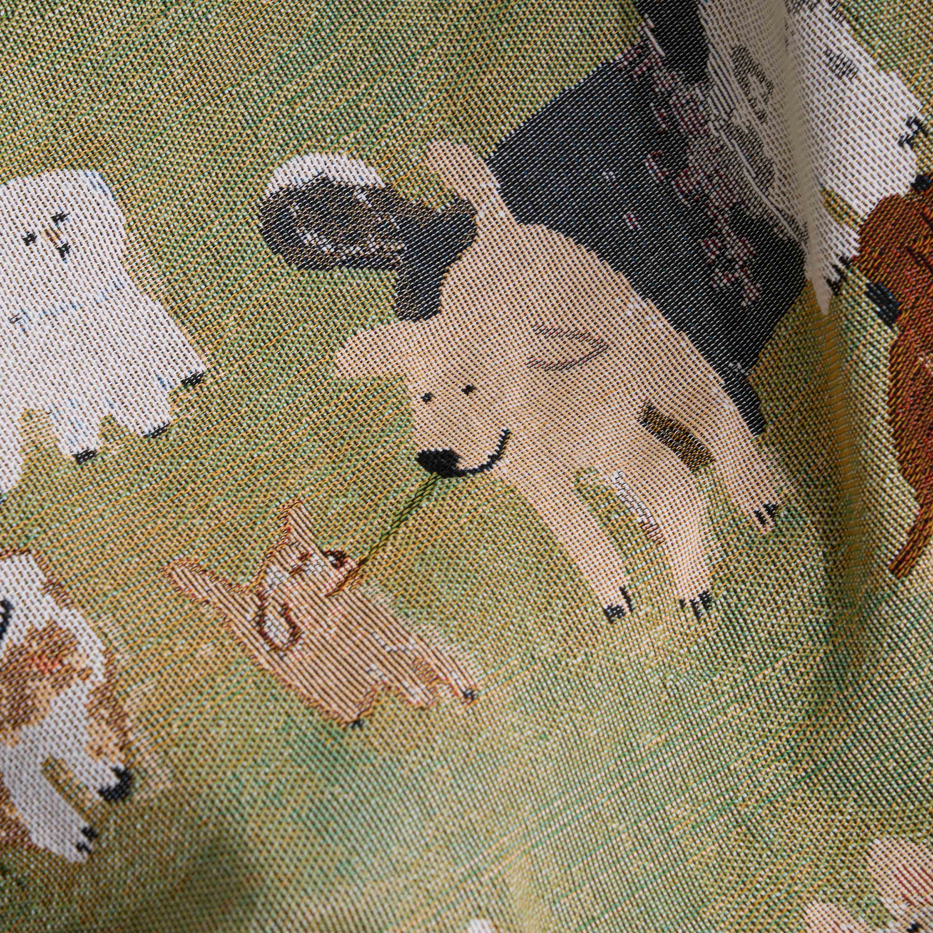 Playful Dog Print Throw Blanket with Fringe
