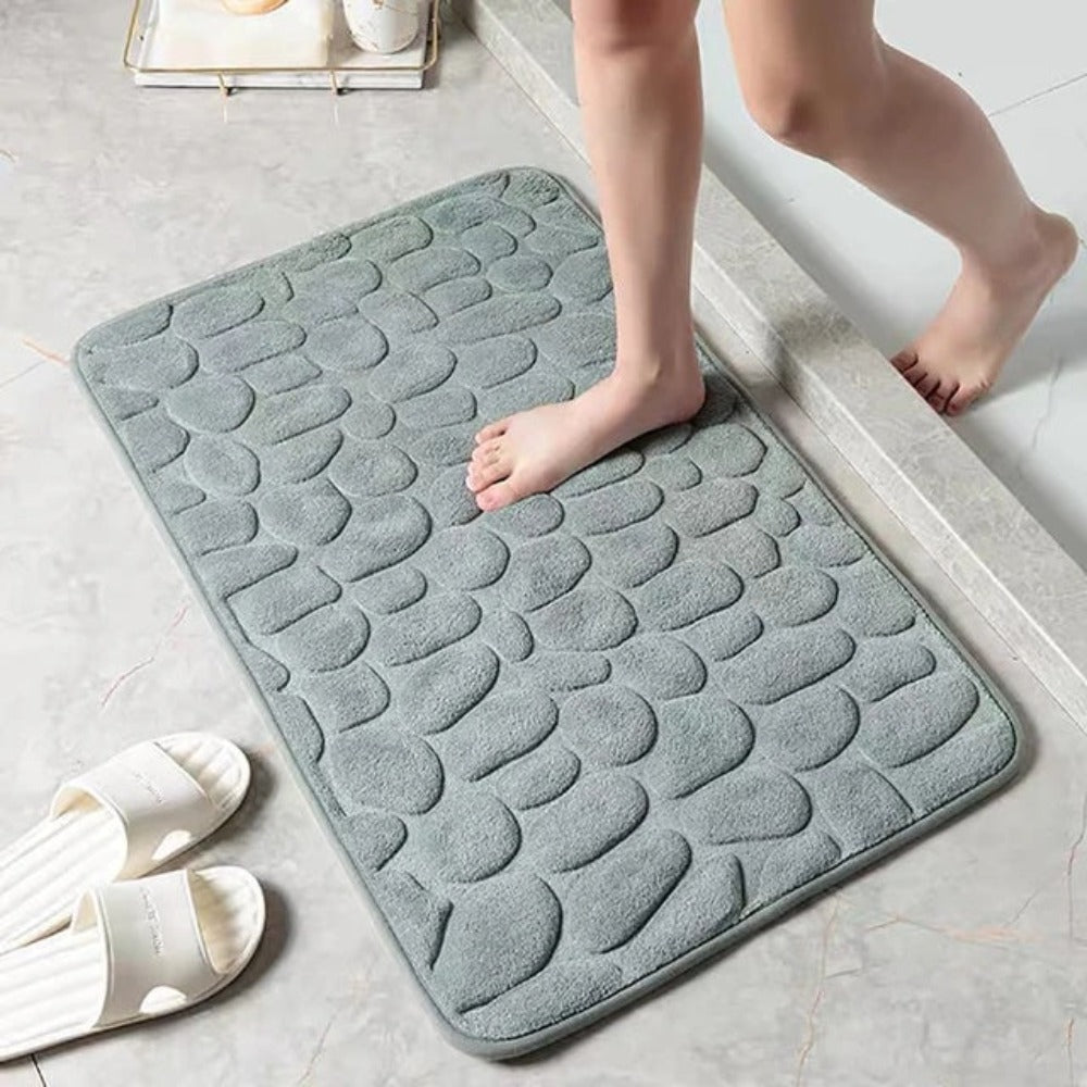 Plush Cobblestone Bath Mat with Non Slip Base