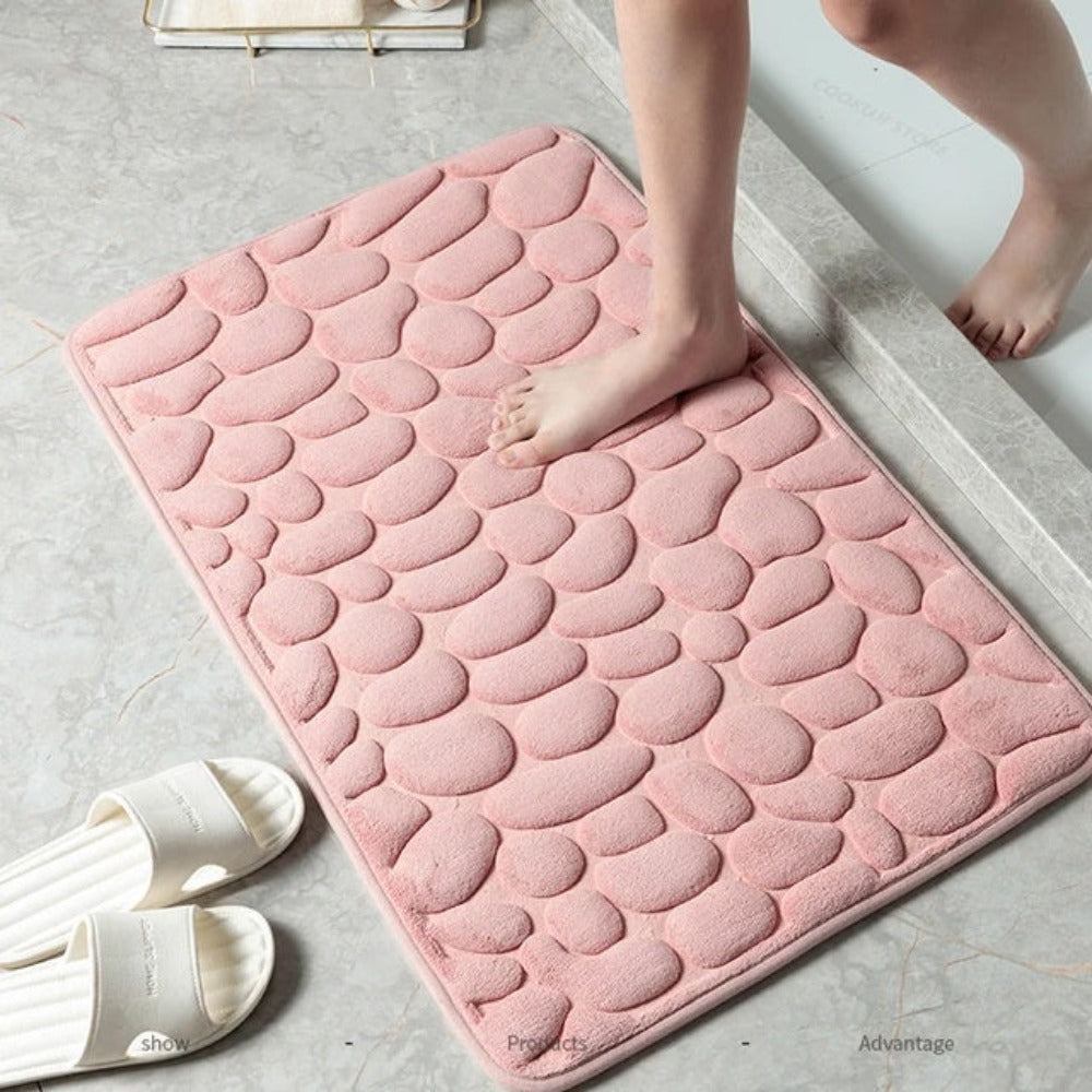 Plush Cobblestone Bath Mat with Non Slip Base