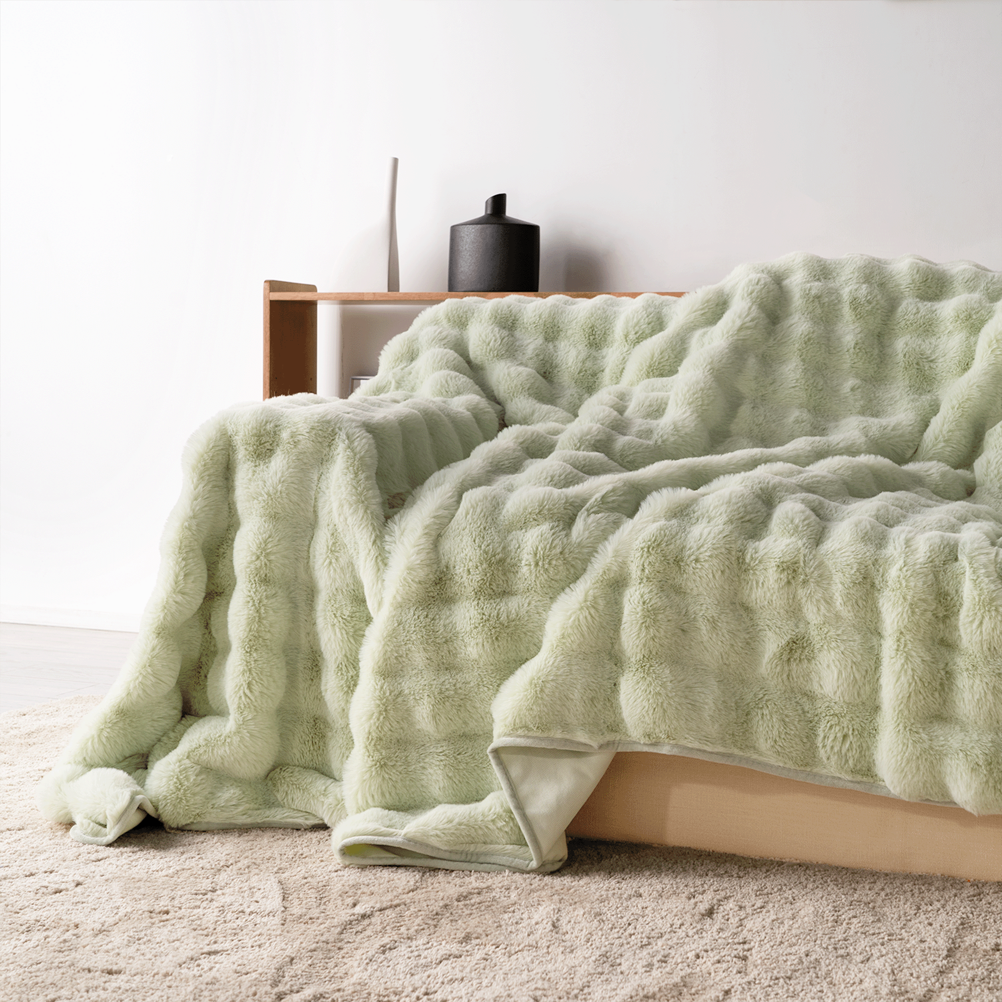 Plush Faux Fur Sofa Cover with Ribbed Texture