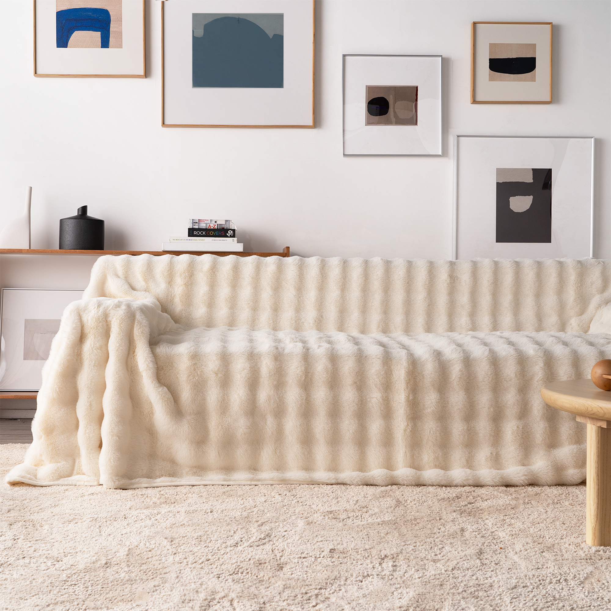 Plush Faux Fur Sofa Cover with Ribbed Texture