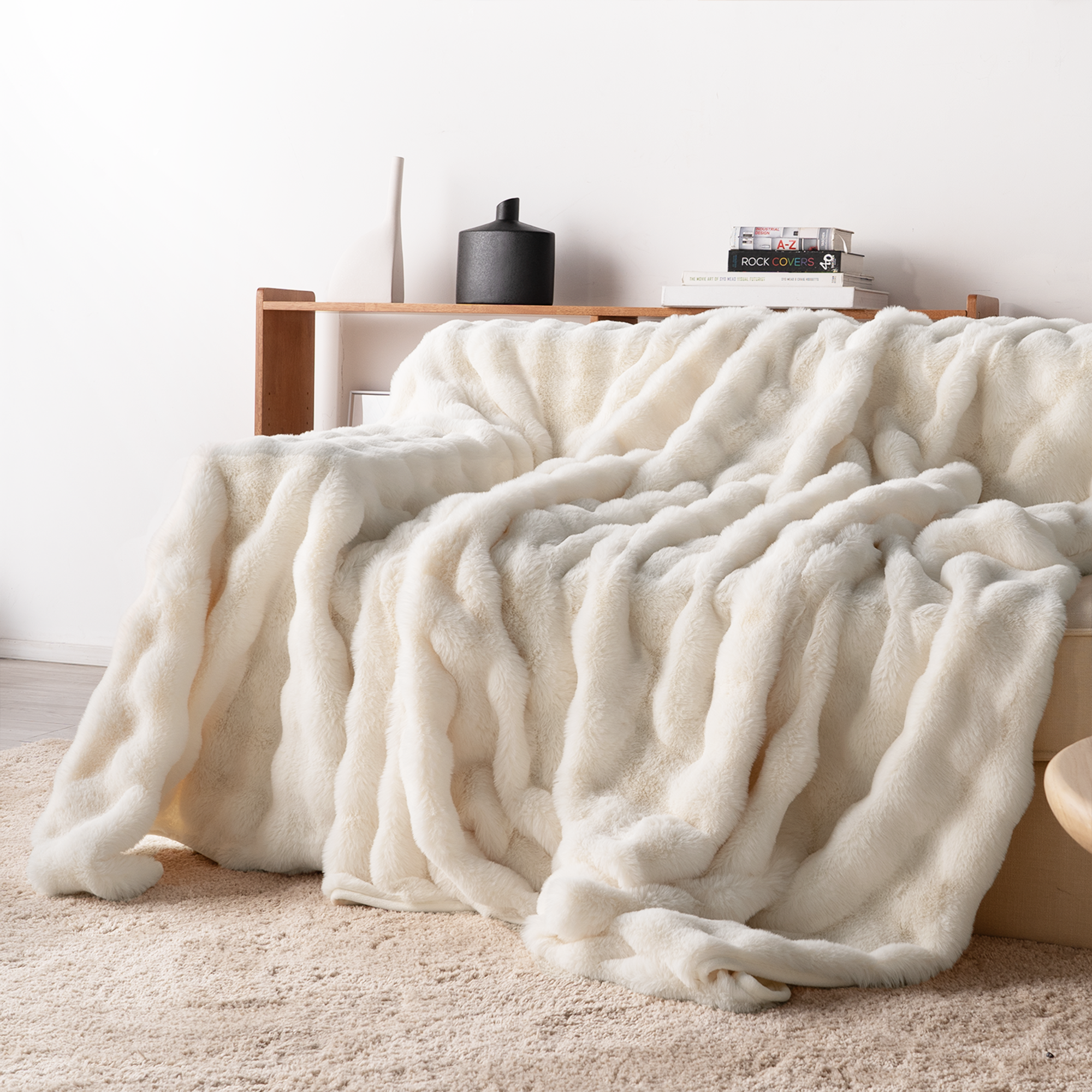 Plush Faux Fur Sofa Cover with Ribbed Texture