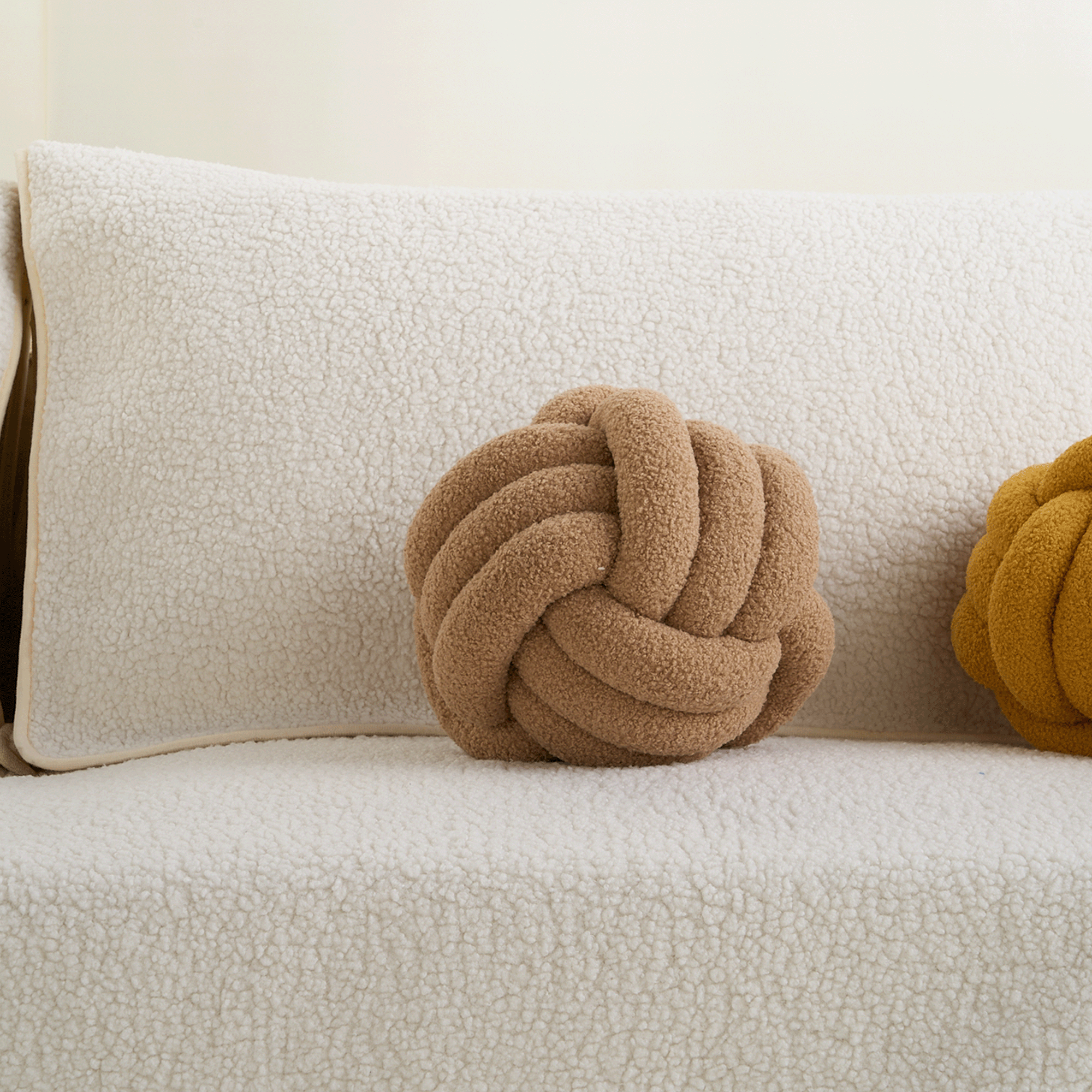 Plush Knot Ball Pillow with Berber Texture