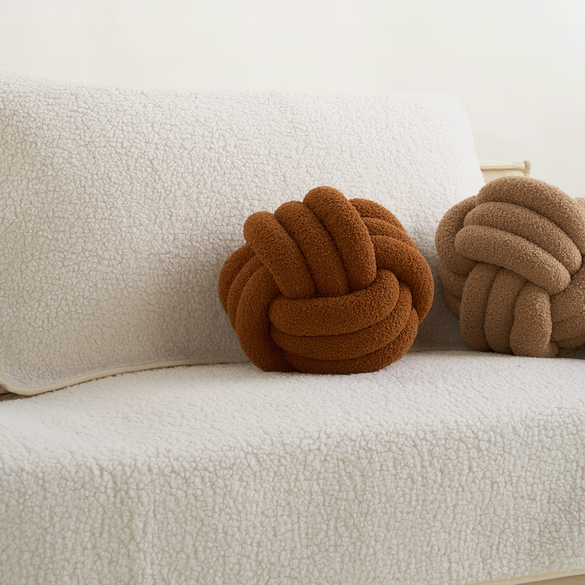 Plush Knot Ball Pillow with Berber Texture