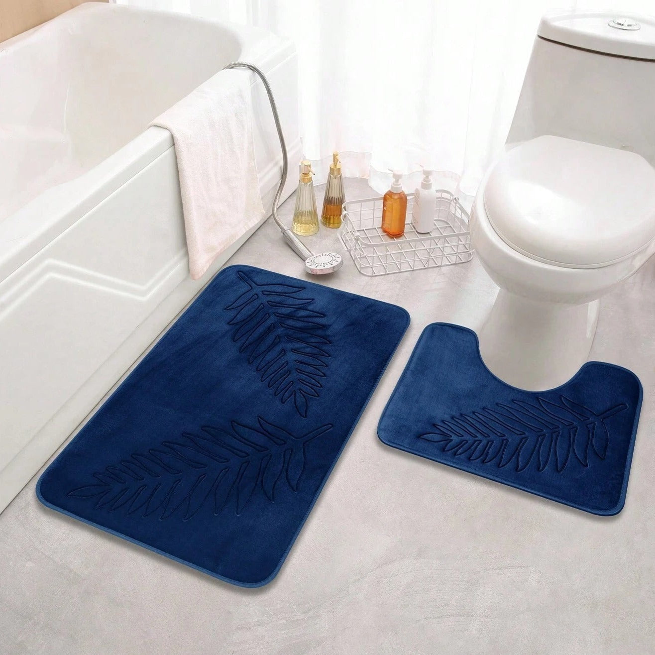 Plush Memory Foam Bath Mat Set with Leaves