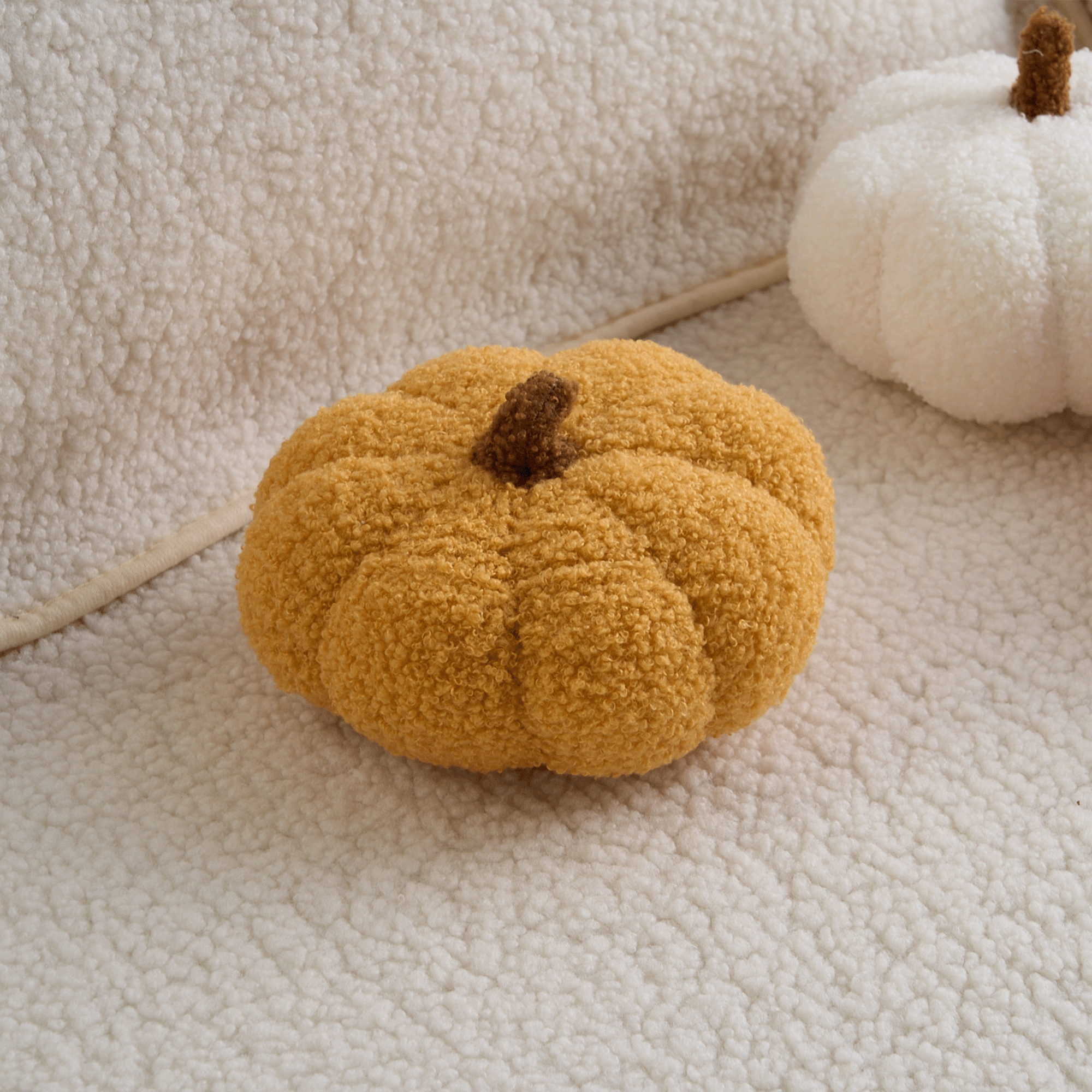 Plush Pumpkin Throw Pillow with Teddy Fleece