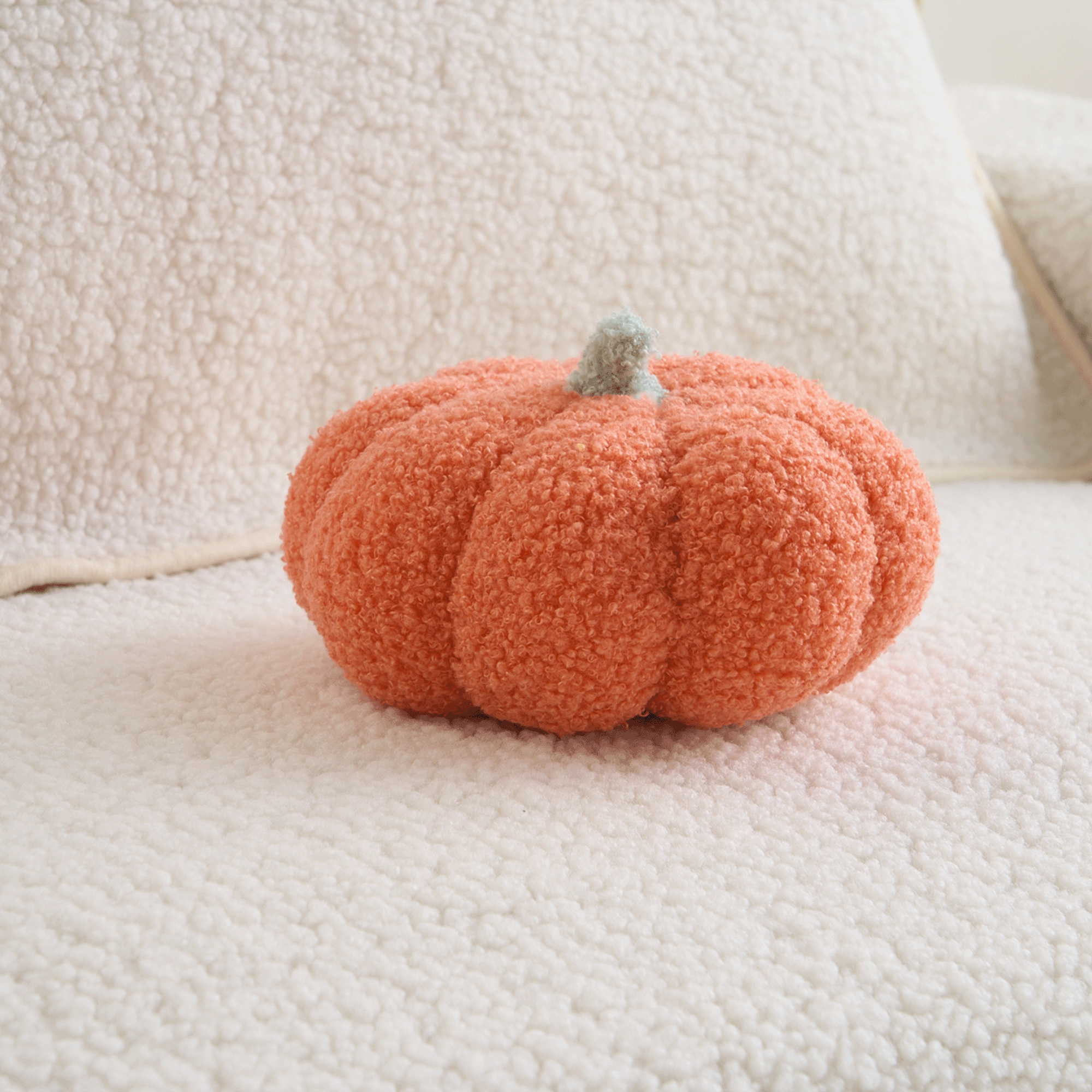 Plush Pumpkin Throw Pillow with Teddy Fleece