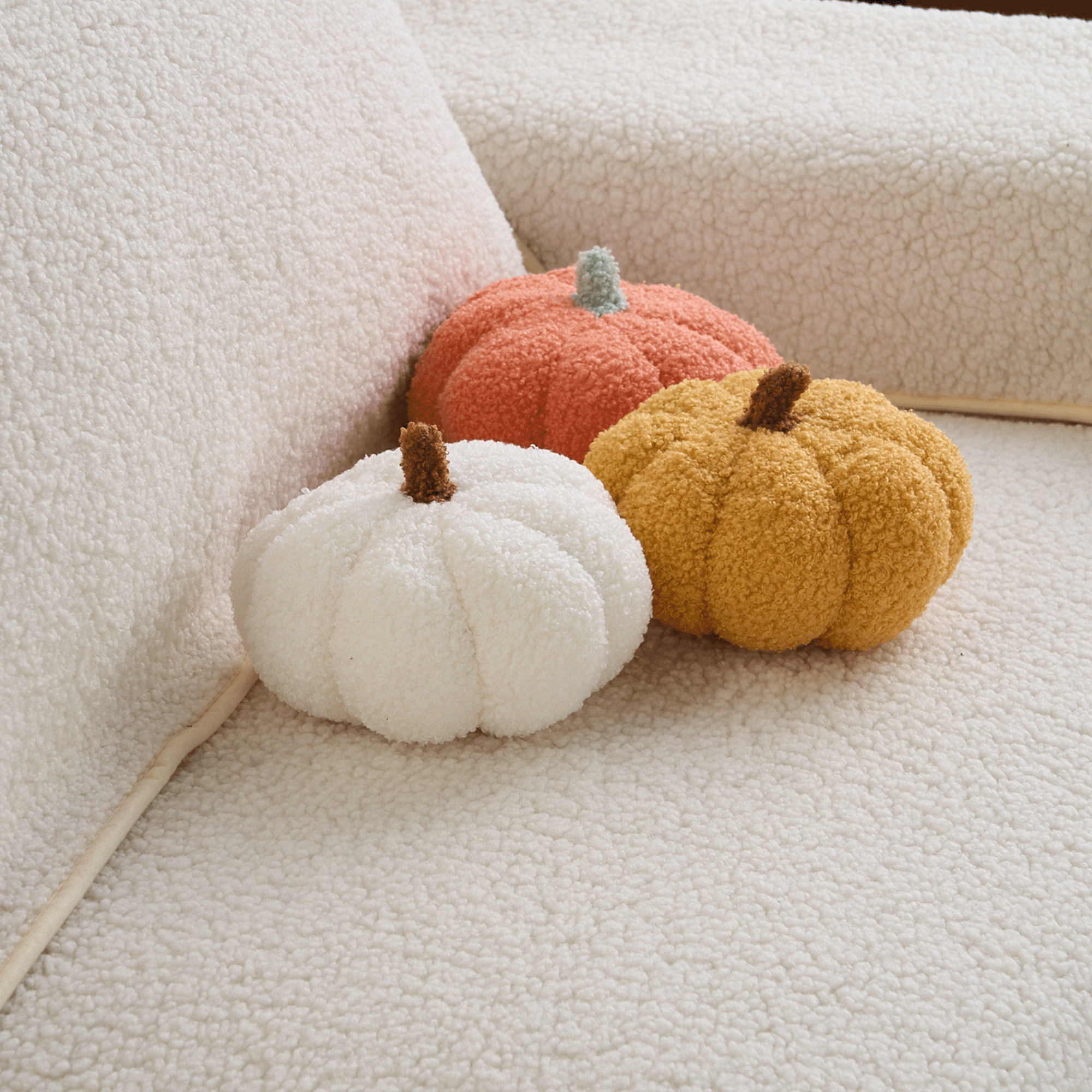 Plush Pumpkin Throw Pillow with Teddy Fleece