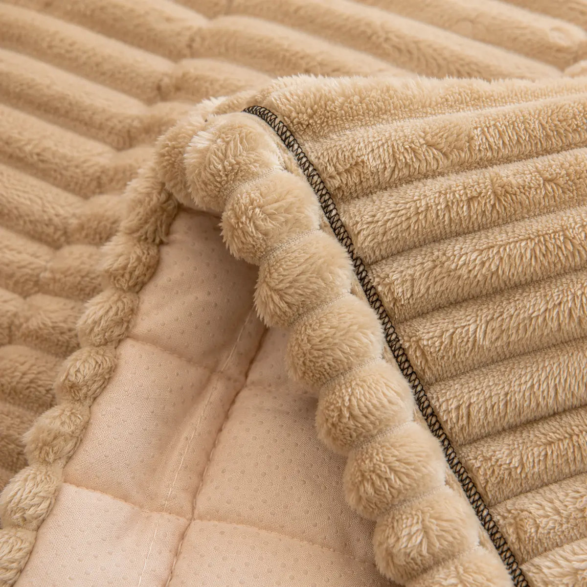 Plush Sofa Cover with Ribbed Texture