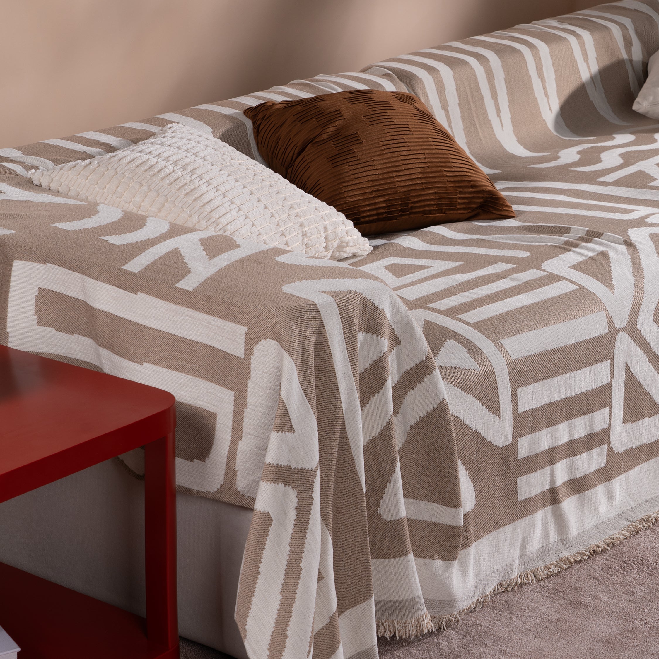 Plush Textured Pillow Cover with Grid Design