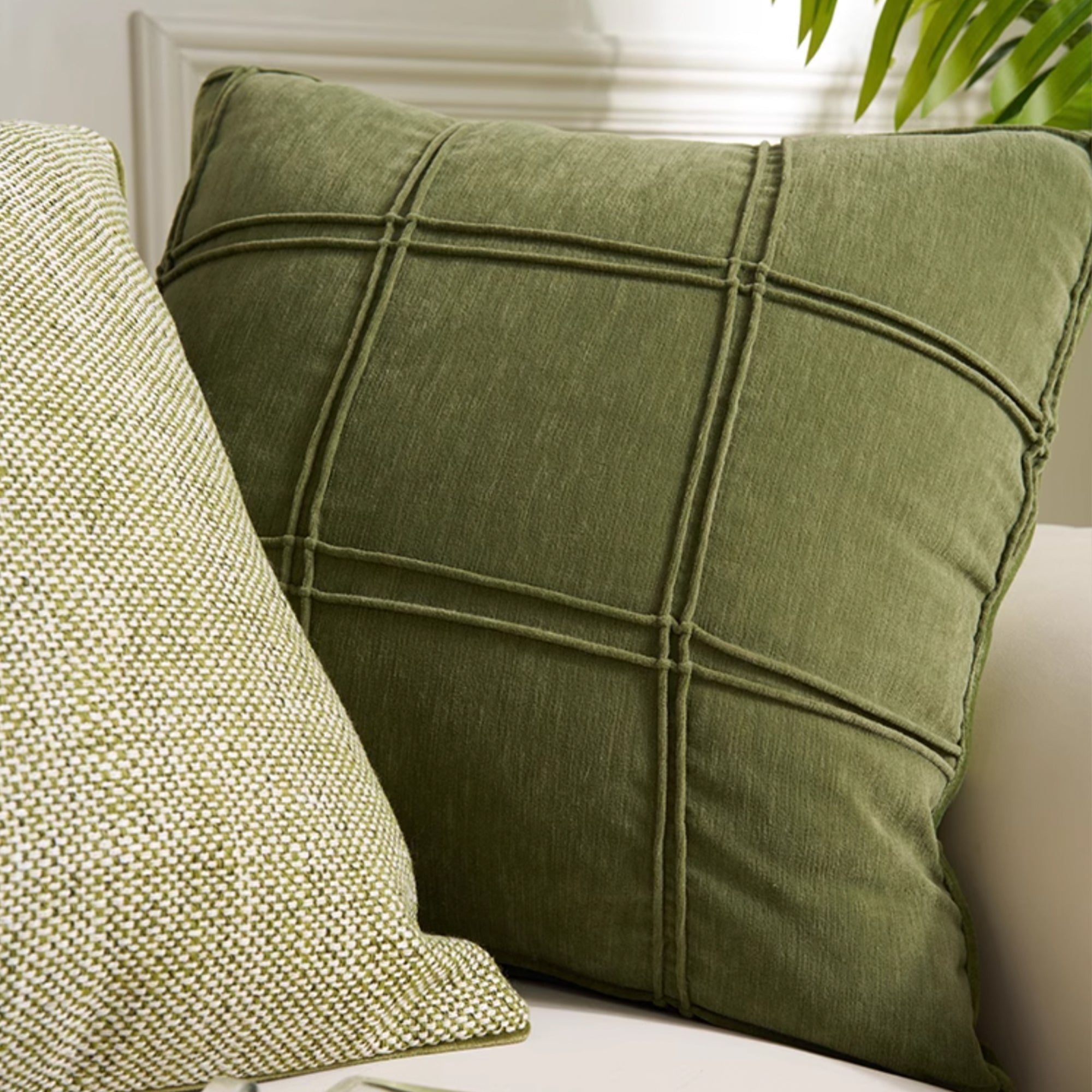 Plush Textured Pillow Cover with Grid Design