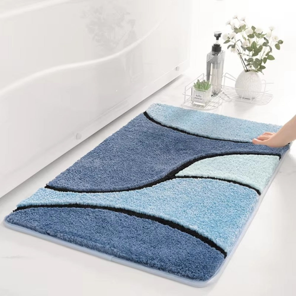 Plush Wave Bathroom Mat with Non Slip Backing