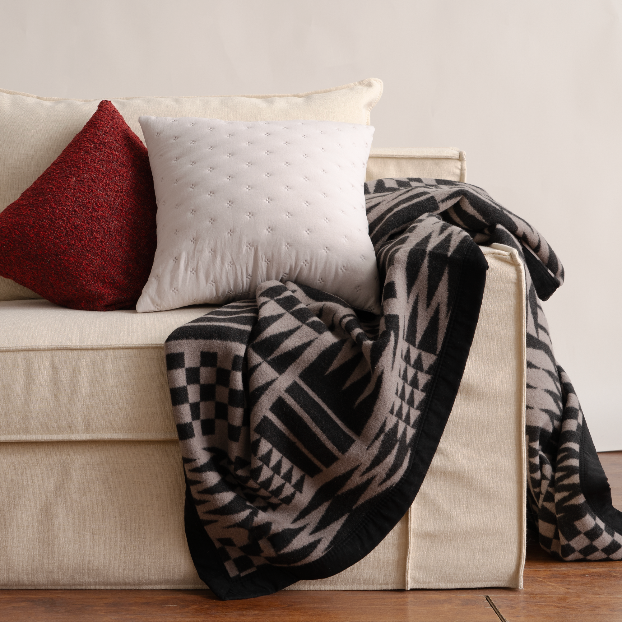 Quilted Pillow Cover Set with Chevron Stitch