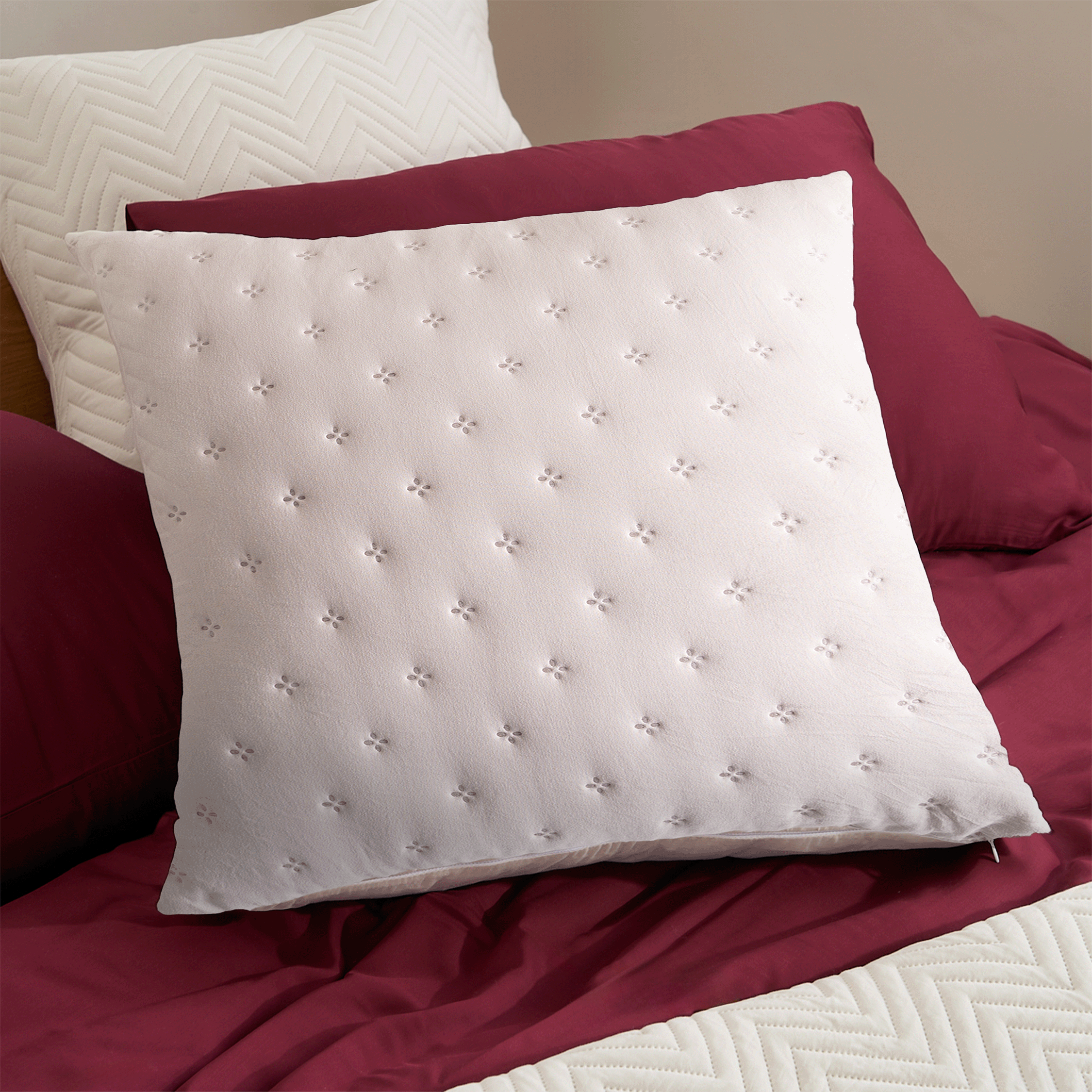 Quilted Pillow Cover Set with Chevron Stitch