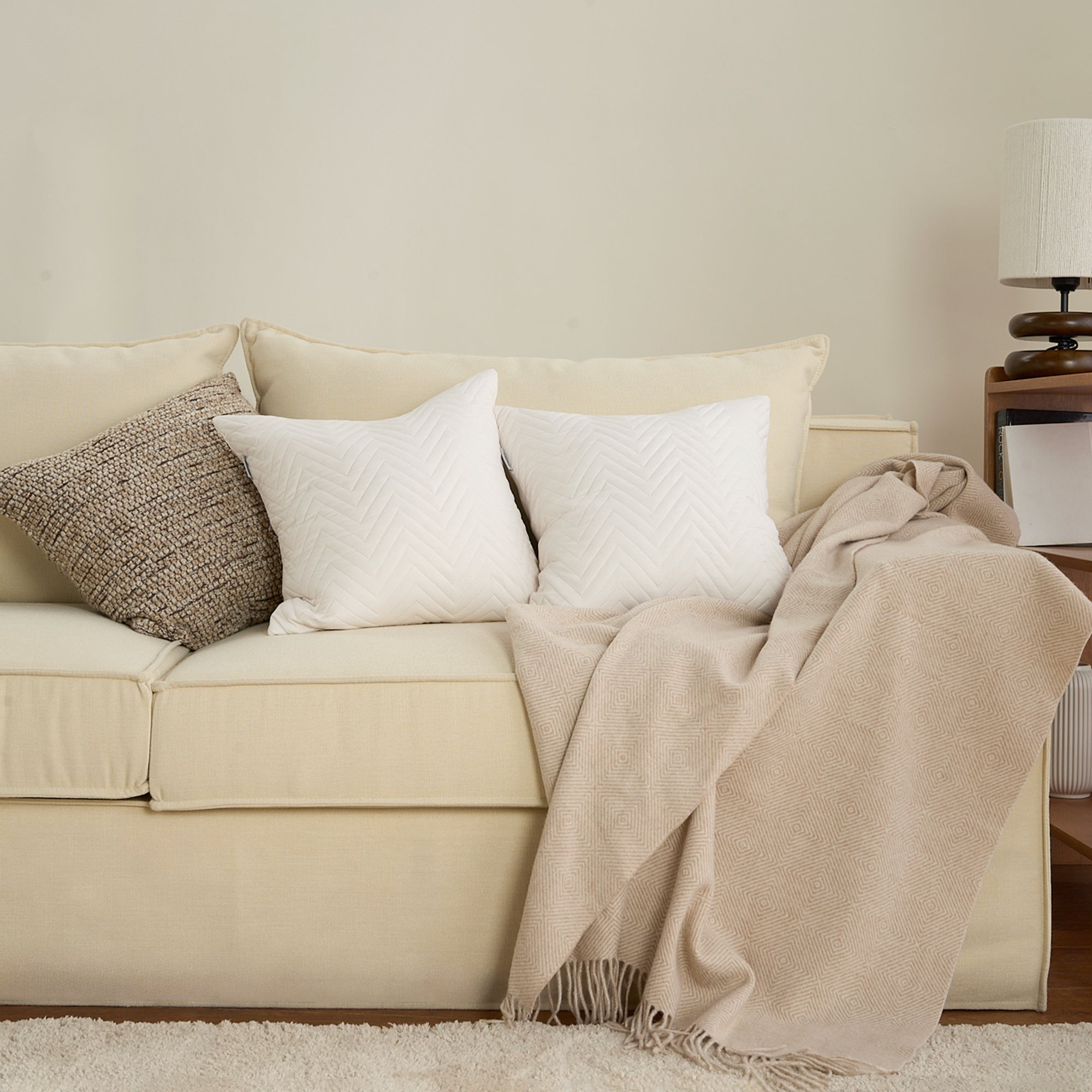 Quilted Pillow Cover Set with Chevron Stitch