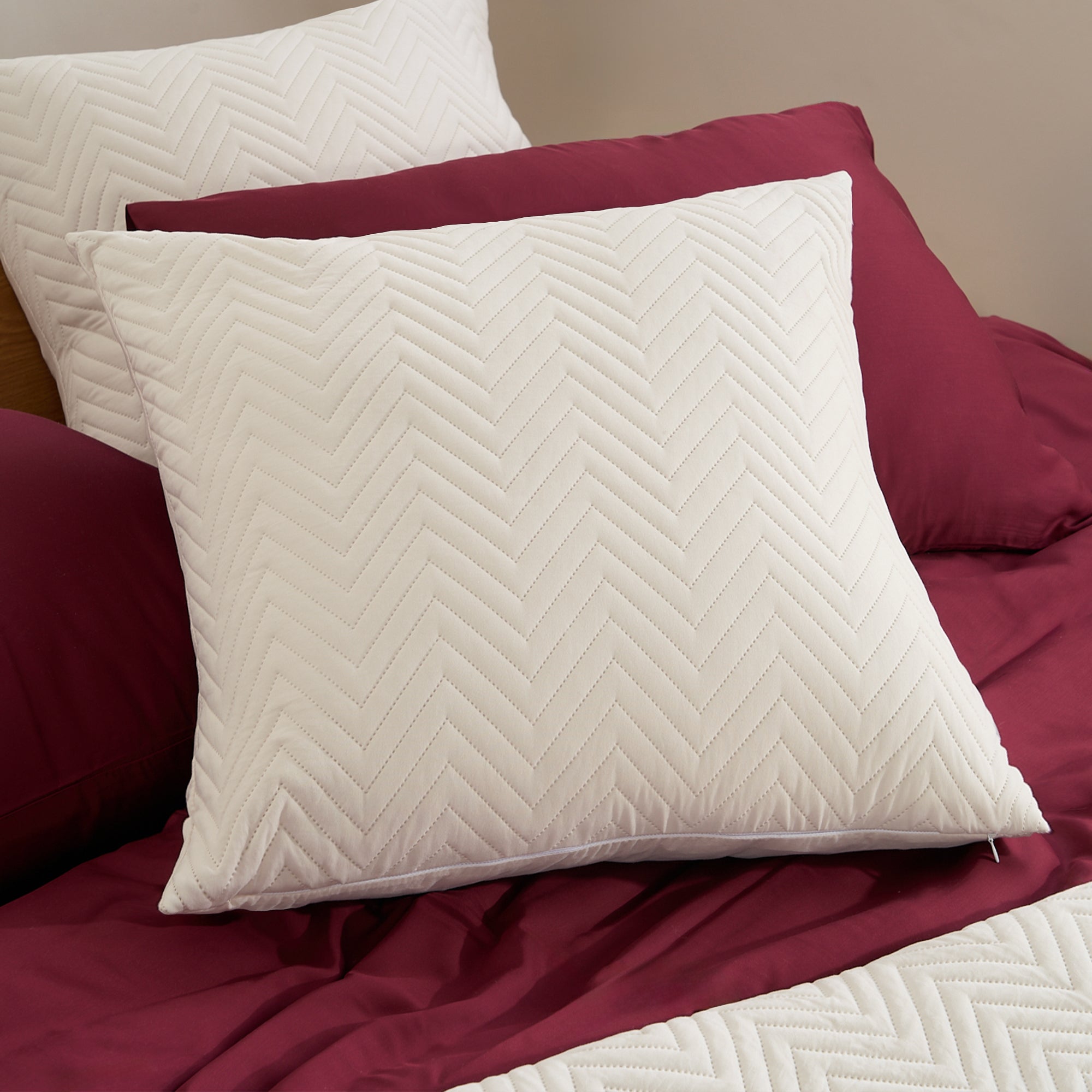 Quilted Pillow Cover Set with Chevron Stitch