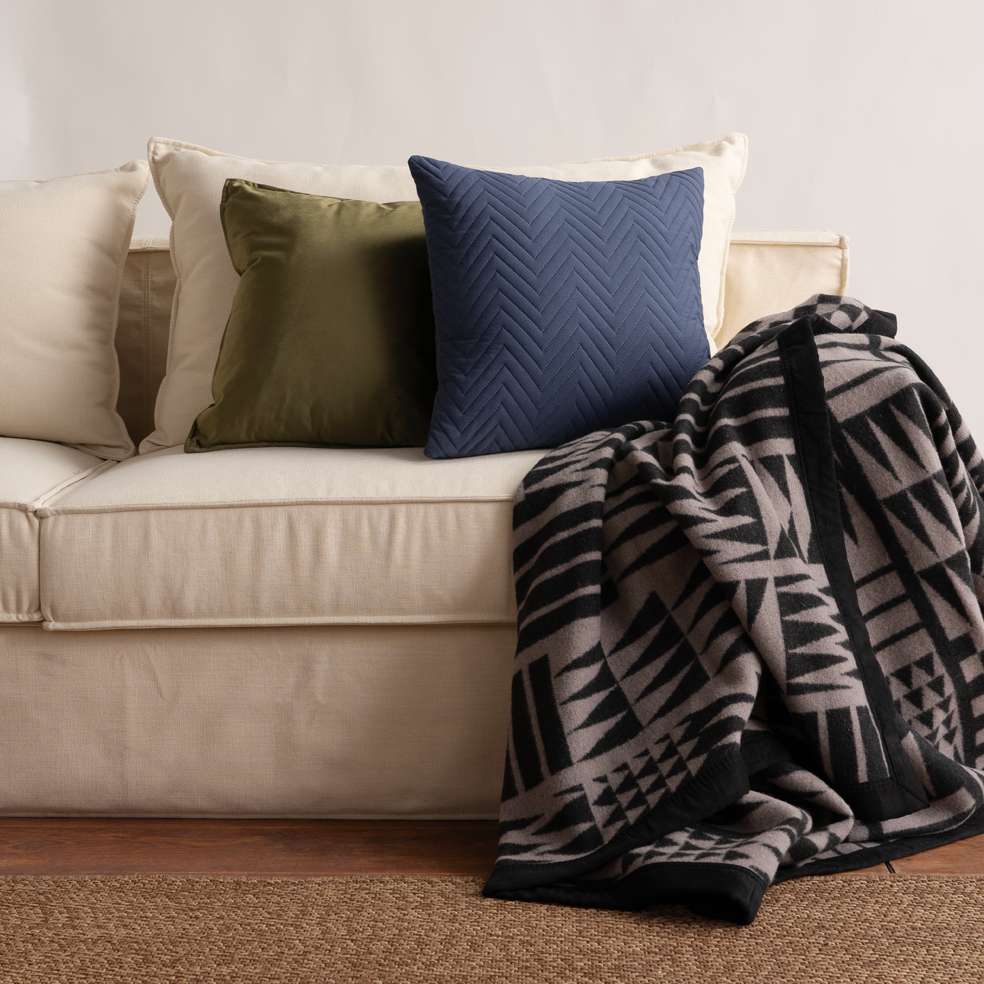 Quilted Pillow Cover Set with Chevron Stitch