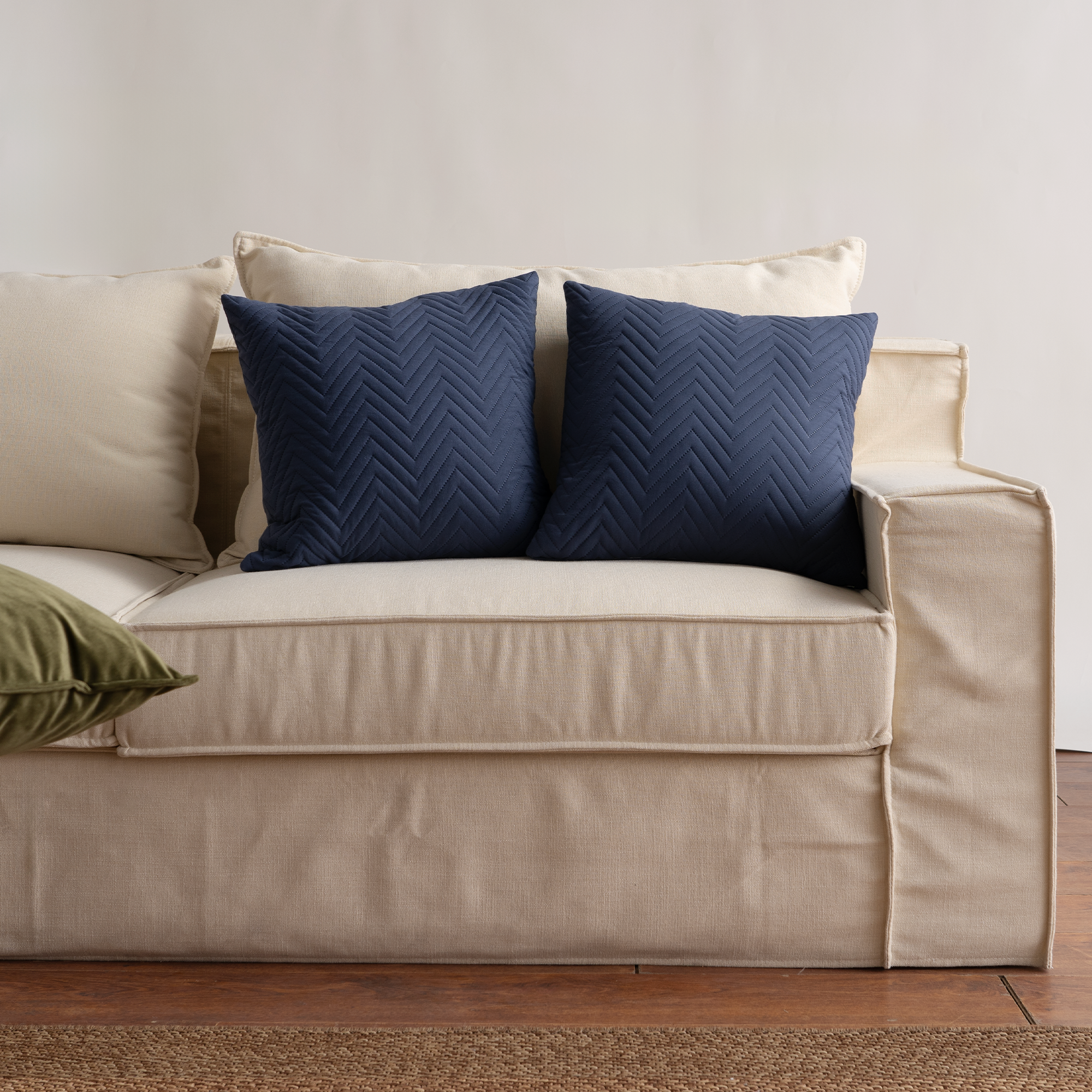 Quilted Pillow Cover Set with Chevron Stitch