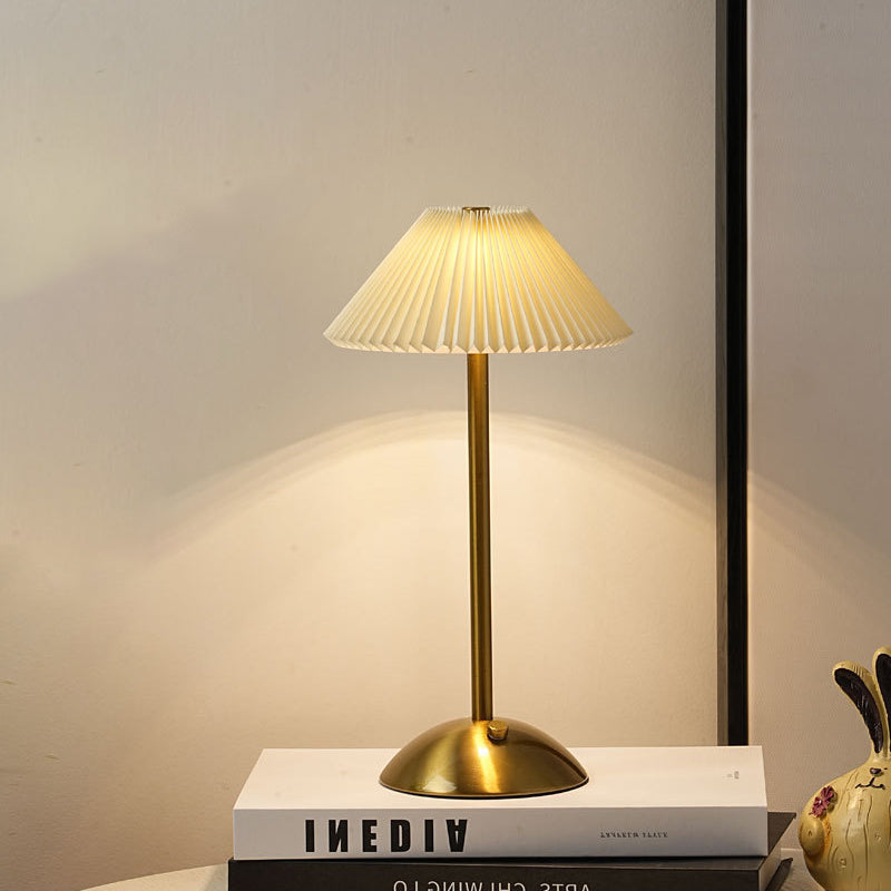 Rechargeable Brass Pleated Cordless Table Lamp