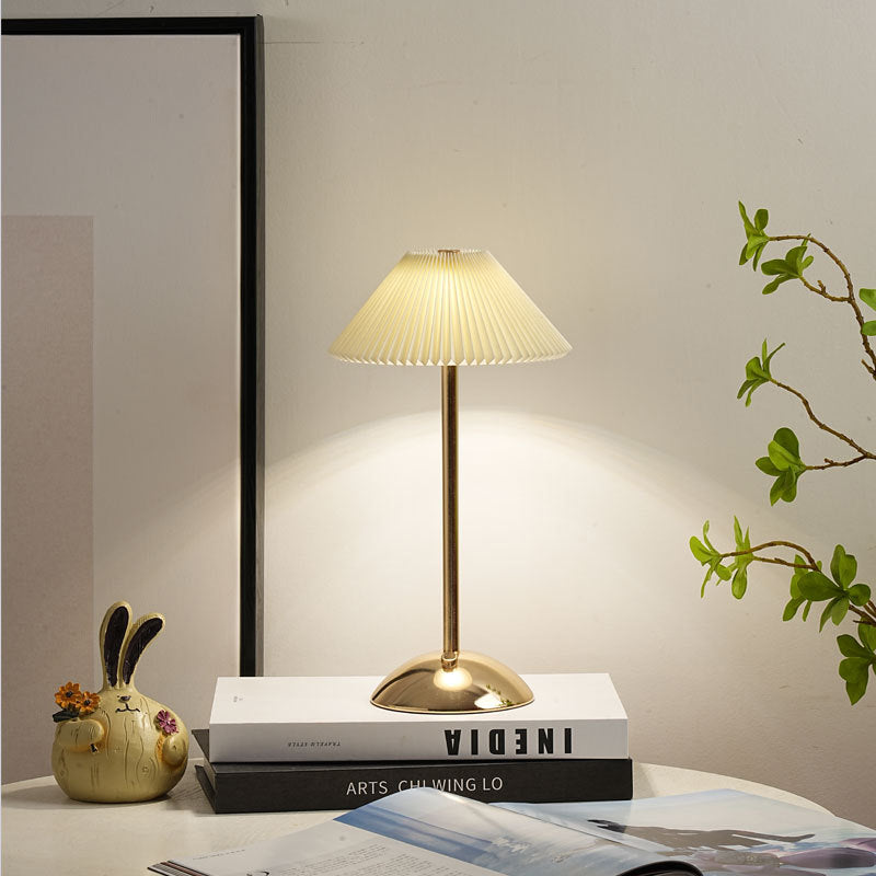 Rechargeable Brass Pleated Cordless Table Lamp
