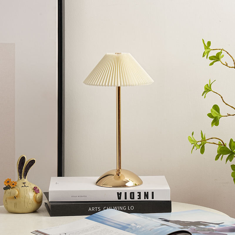 Rechargeable Brass Pleated Cordless Table Lamp